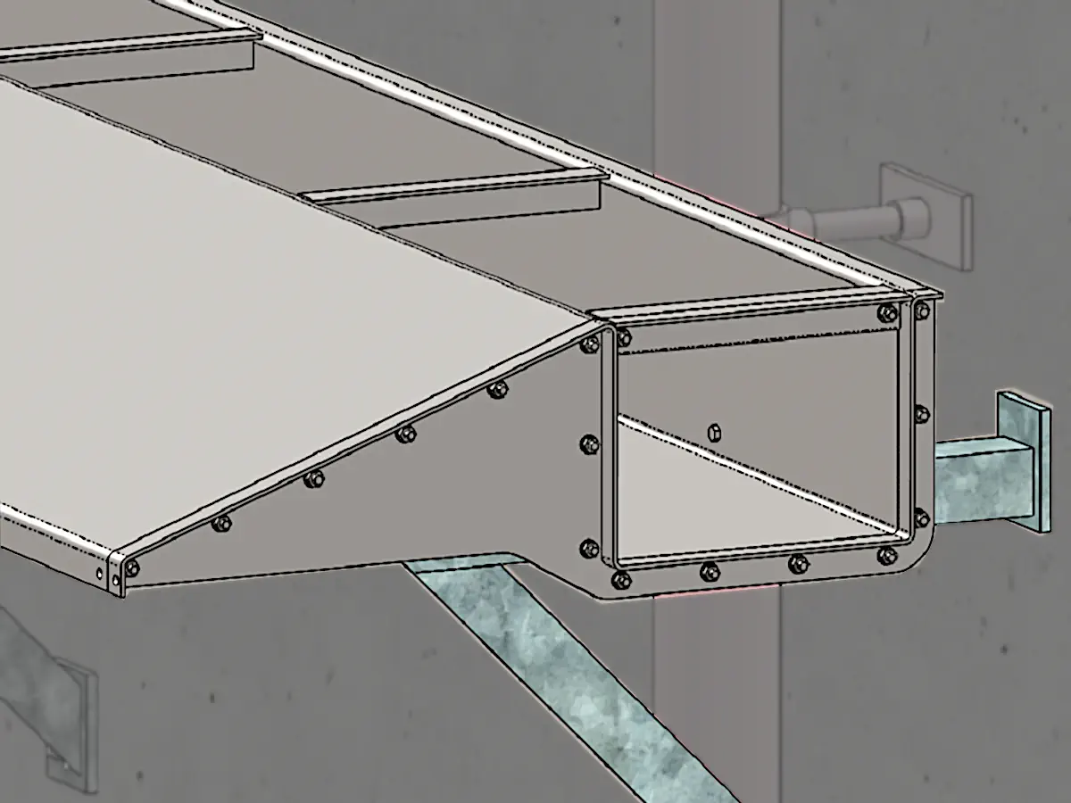 Model view of the replacement scum beach assembly