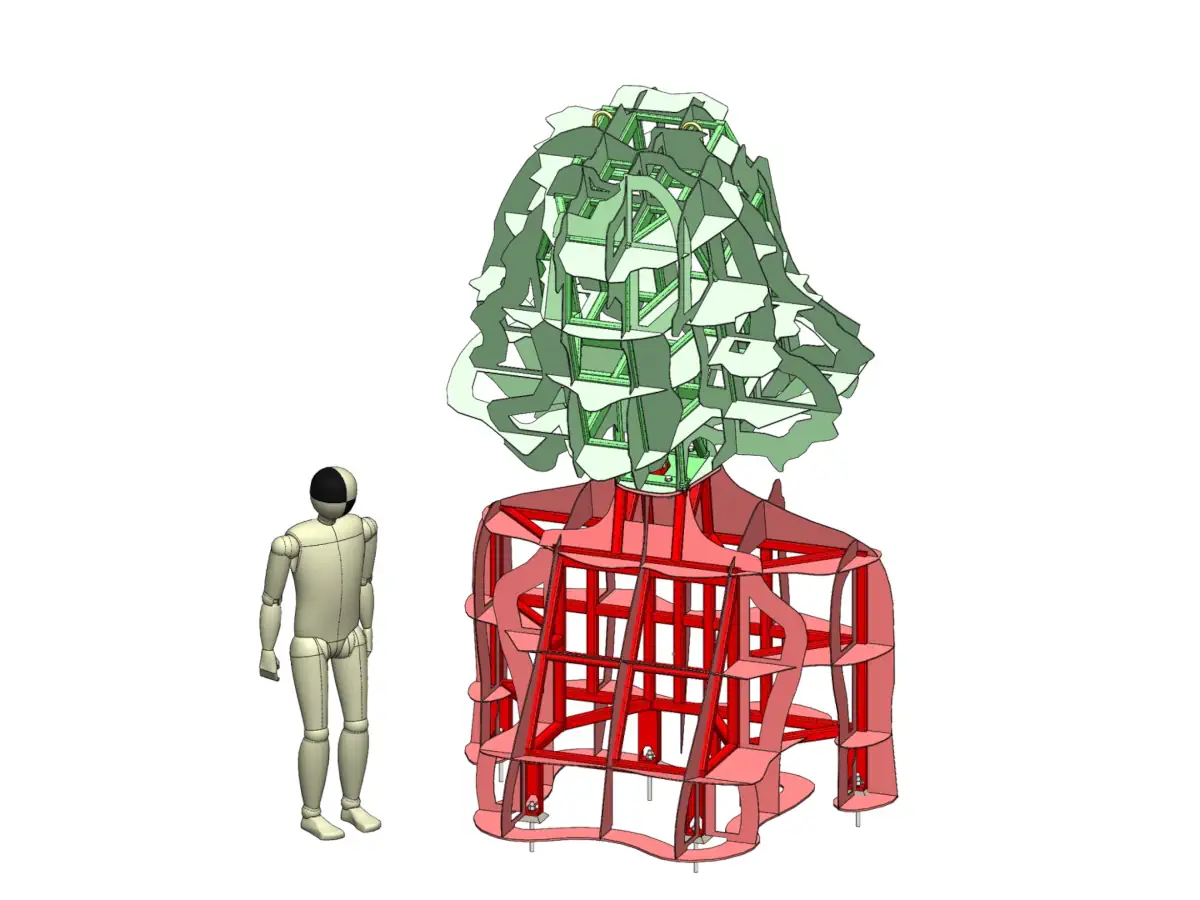 The underlying support frame developed for this job, overlaid with the reinforced concrete sculpture.