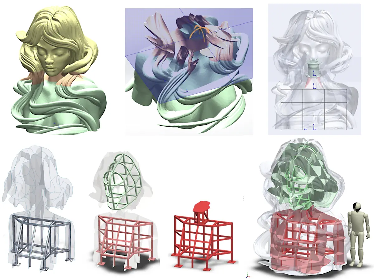 The underlying support frame developed for this job, overlaid with the reinforced concrete sculpture.