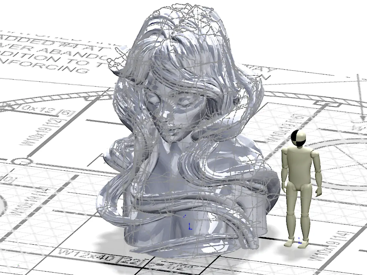 The underlying support frame developed for this job, overlaid with the reinforced concrete sculpture.