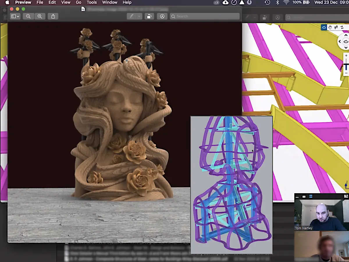 The underlying support frame developed for this job, overlaid with the reinforced concrete sculpture.
