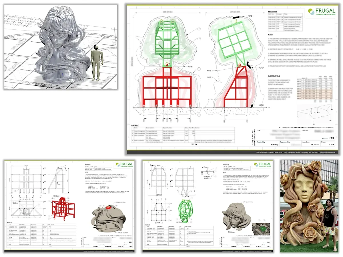 The underlying support frame developed for this job, overlaid with the reinforced concrete sculpture.