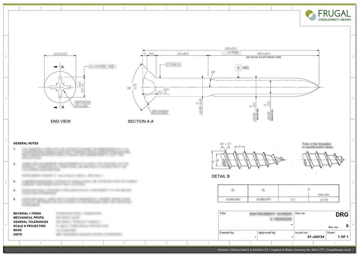 Revised production drawing for the re-specified bespoke fixing component