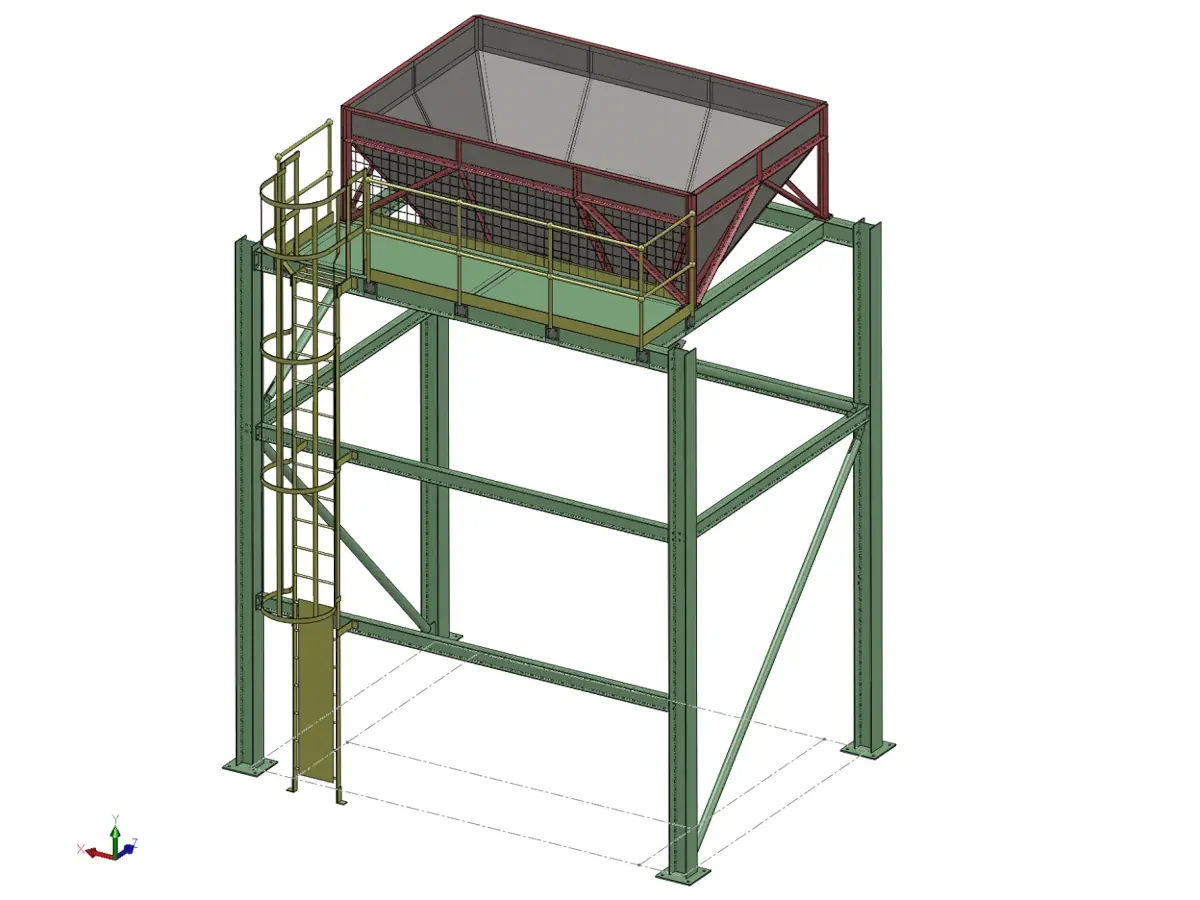 The 3D manufacturing-detail model of the hopper