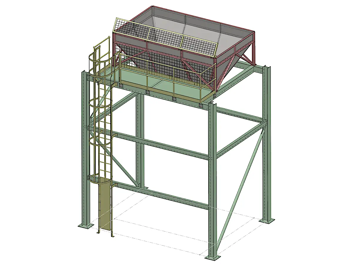 The 3D manufacturing-detail model of the hopper